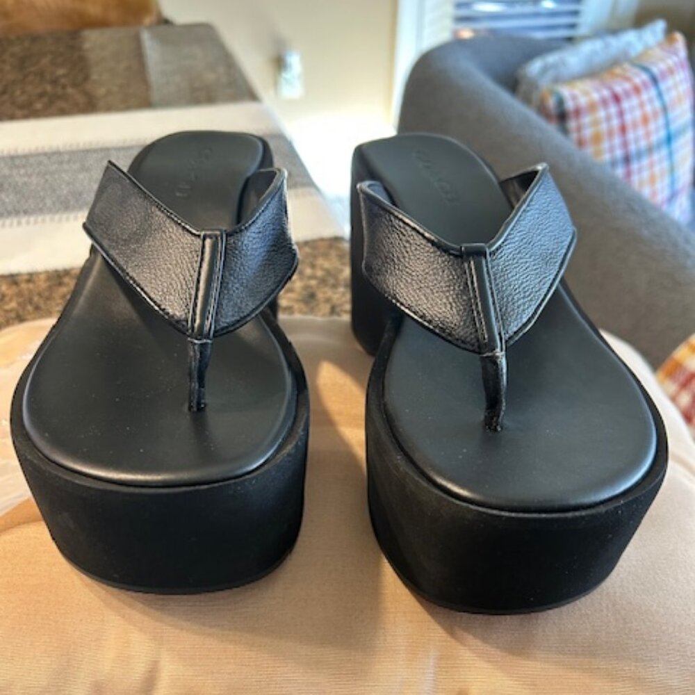 Coach Black Thong Wedge Sandal In Signature Canvas - Picture 4 of 9